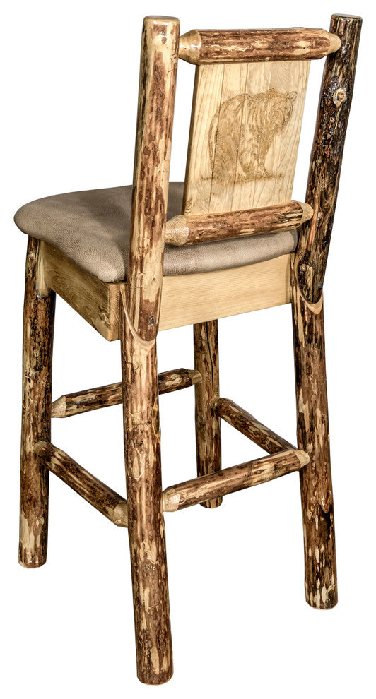 Glacier Country Counterstool Buckskin Upholstery, With Laser Engraved Bear