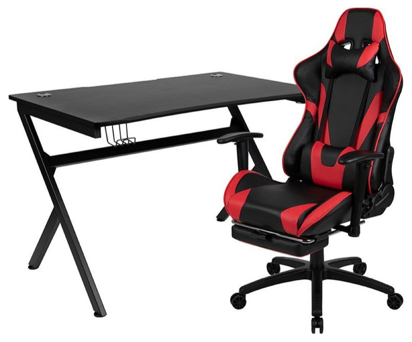 Flash Furniture Gaming Desk and Racing Reclining Chair Set in Black and Red