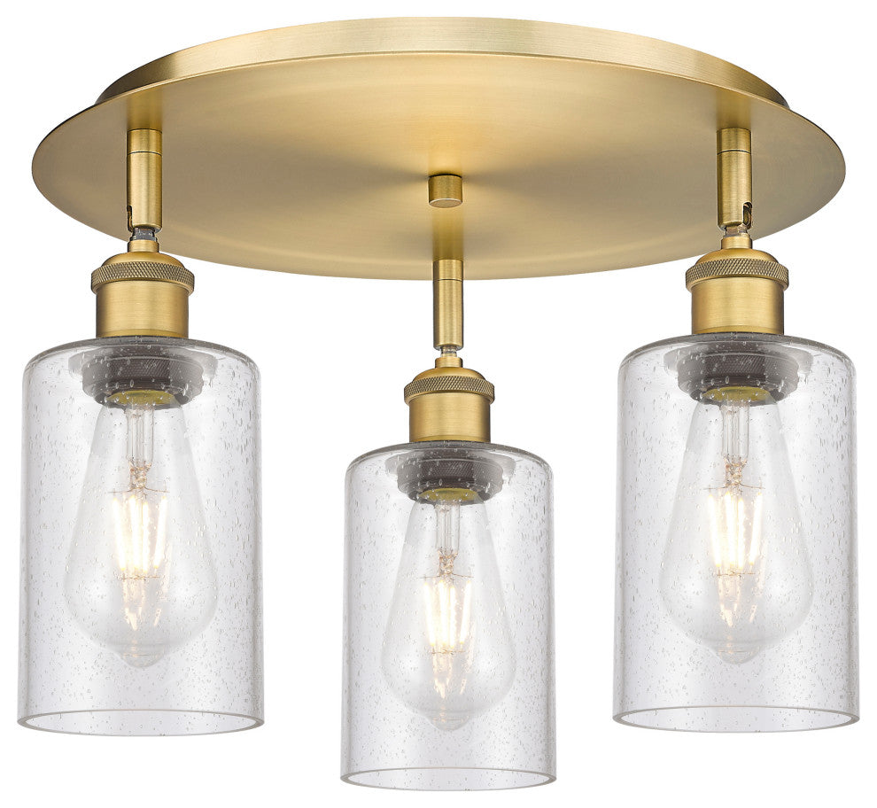 Clymer-3 Light 16" Flush Mount-Brushed Brass, Seedy Glass Shade