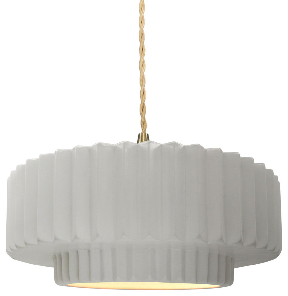 Radiance Medium Tier Pleated Pendant, Bisque Frame, Brushed Brass, LED