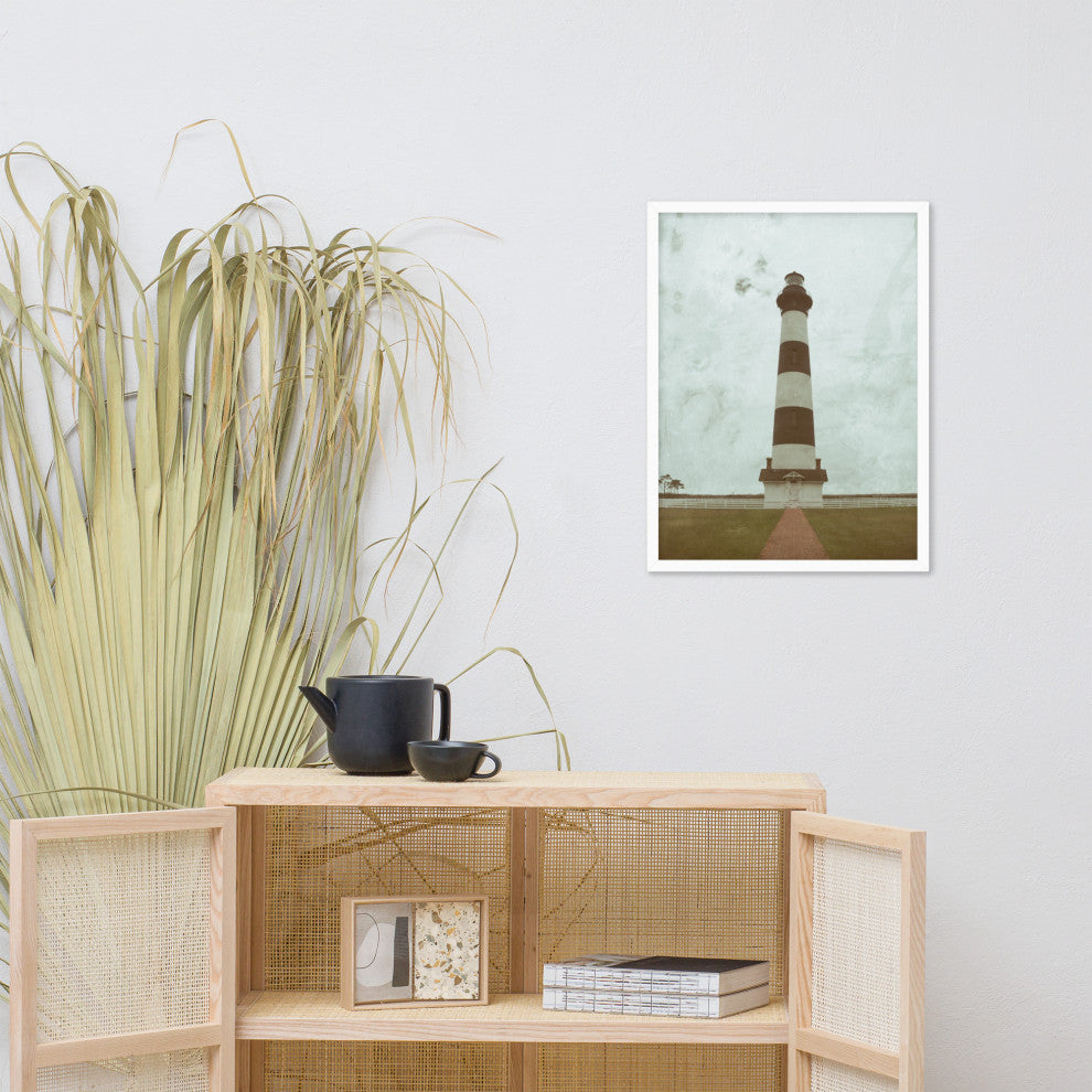 Aged Bodie Lighthouse Landscape Framed Photo Paper Wall Art Prints, White, 18" X 24"