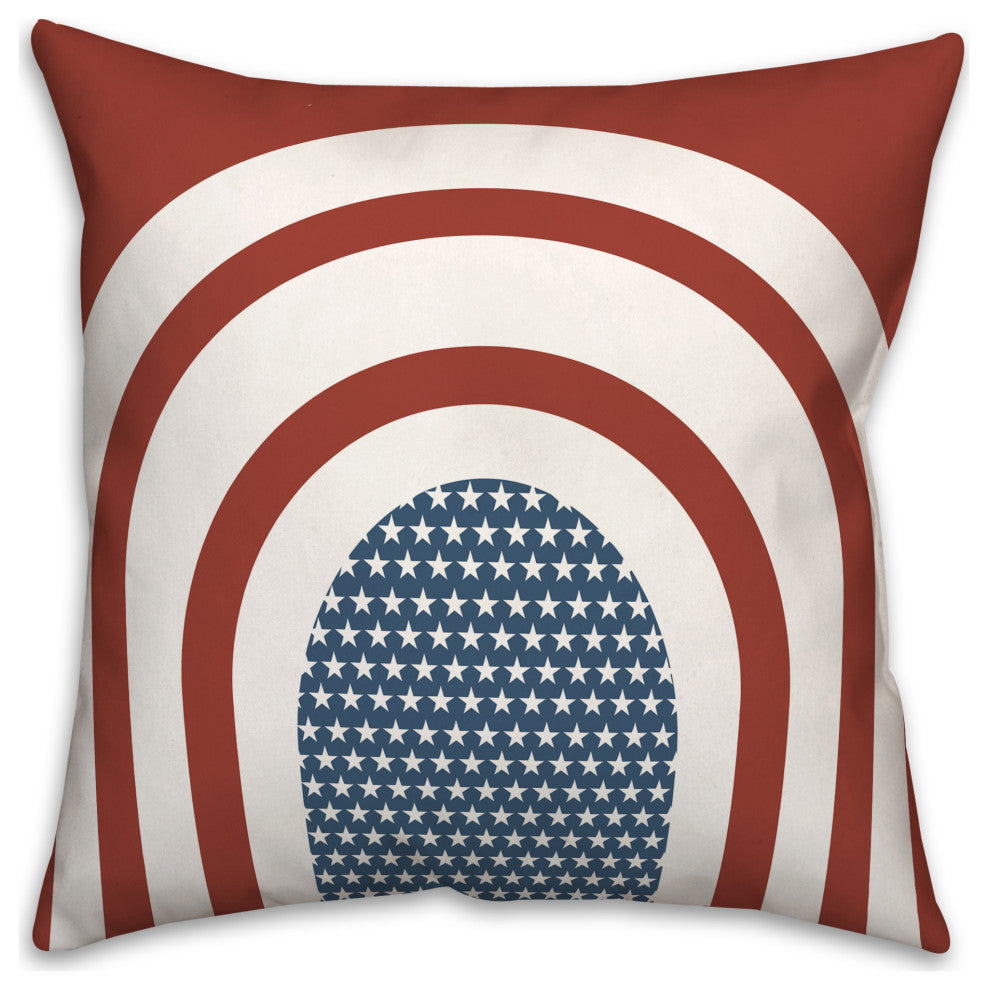 Red Arched Stripes and Stars 18"x18" Spun Poly Pillow