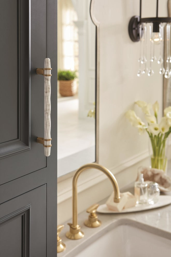 Carrione Cabinet Pull, Marble White/Golden Champagne, 6-5/16" Center-to-Center