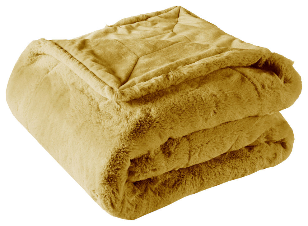 Heavy Faux Fur Throw, Lemon Curry, 50"x60"