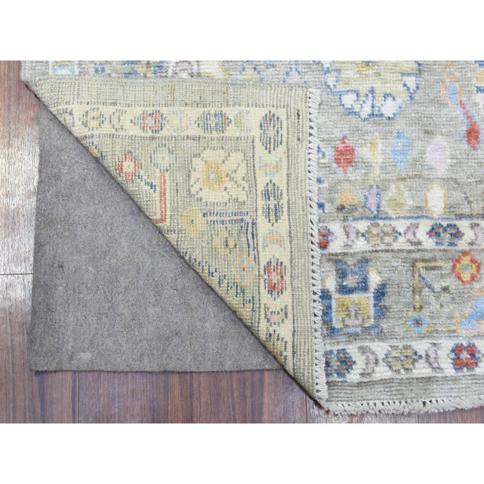 Gray Hand Knotted Afghan Angora Oushak Colorful Wool Wide Runner Rug, 4'4"x10'