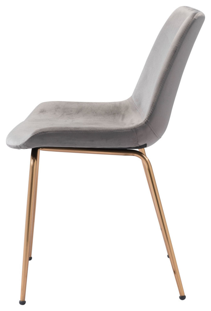 Dining Chair, Set of 2, Steel Metal, Fabric, Gray, Gold, Cafe Bistro