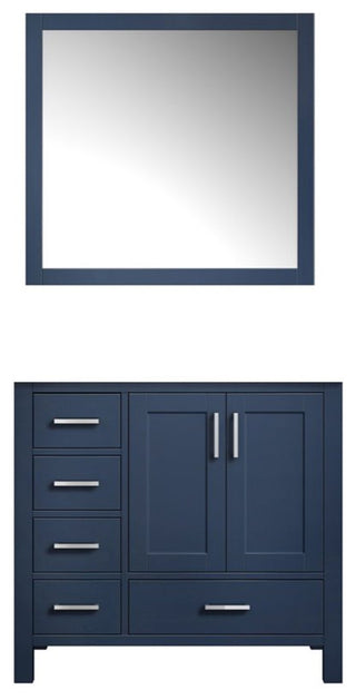 Jacques 36" Navy Blue Single Bathroom Vanity Cabinet, 34" Wall Mirror Right