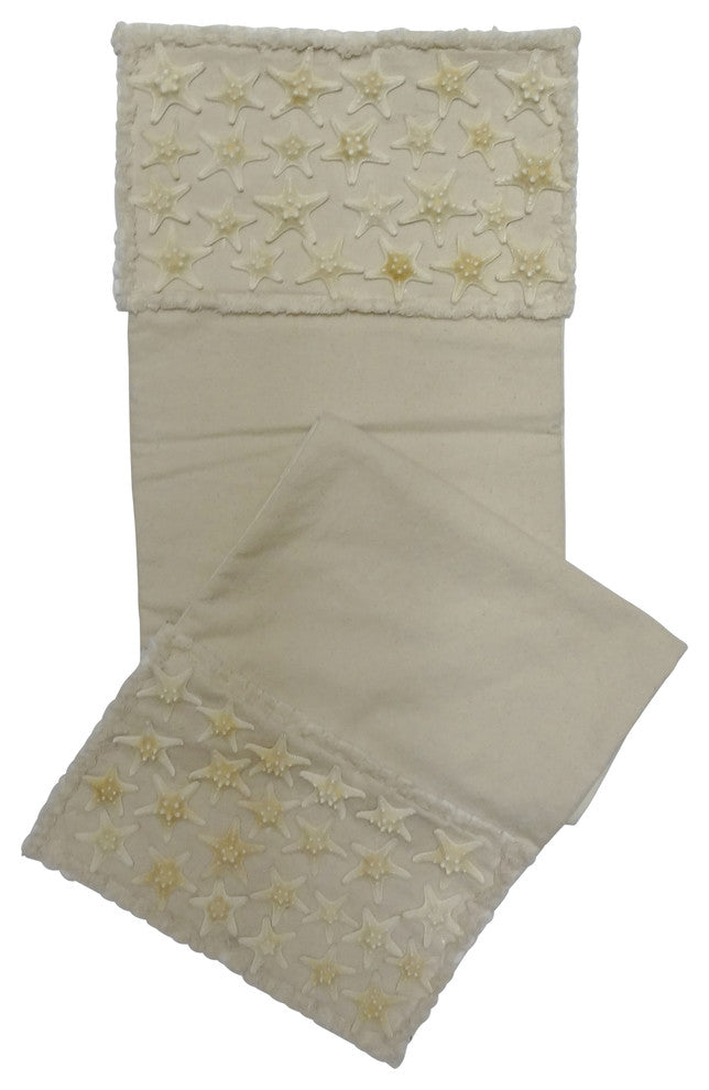 All Natural Coastal Canvas Table Runner with Real Starfish