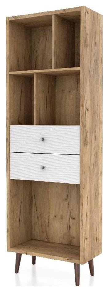 Furniture of America Finn Mid-Century Modern Wood 2-Drawer Bookcase in Light Oak