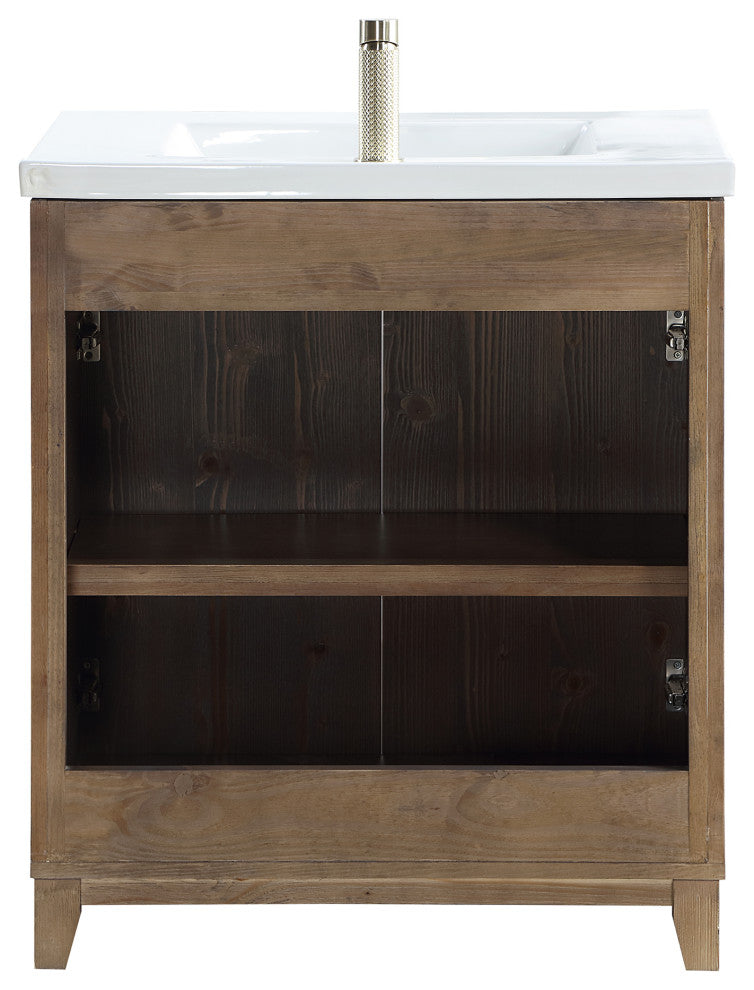 Palos Bathroom Vanity, Spruce Aged Brown, 30", Ceramic Top, No Mirror