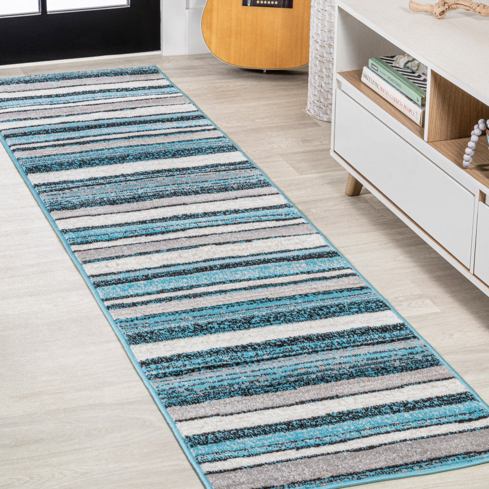 Magnolia Beach Strie' Striped Blue/Navy 2'x8' Runner Rug