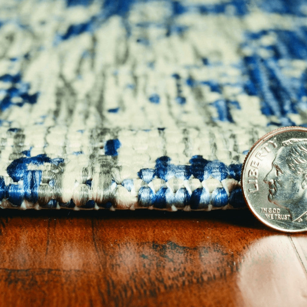 8' X 11' Grey Or  Denim Abstract Brushstrokes Uv Treated Indoor Area Rug