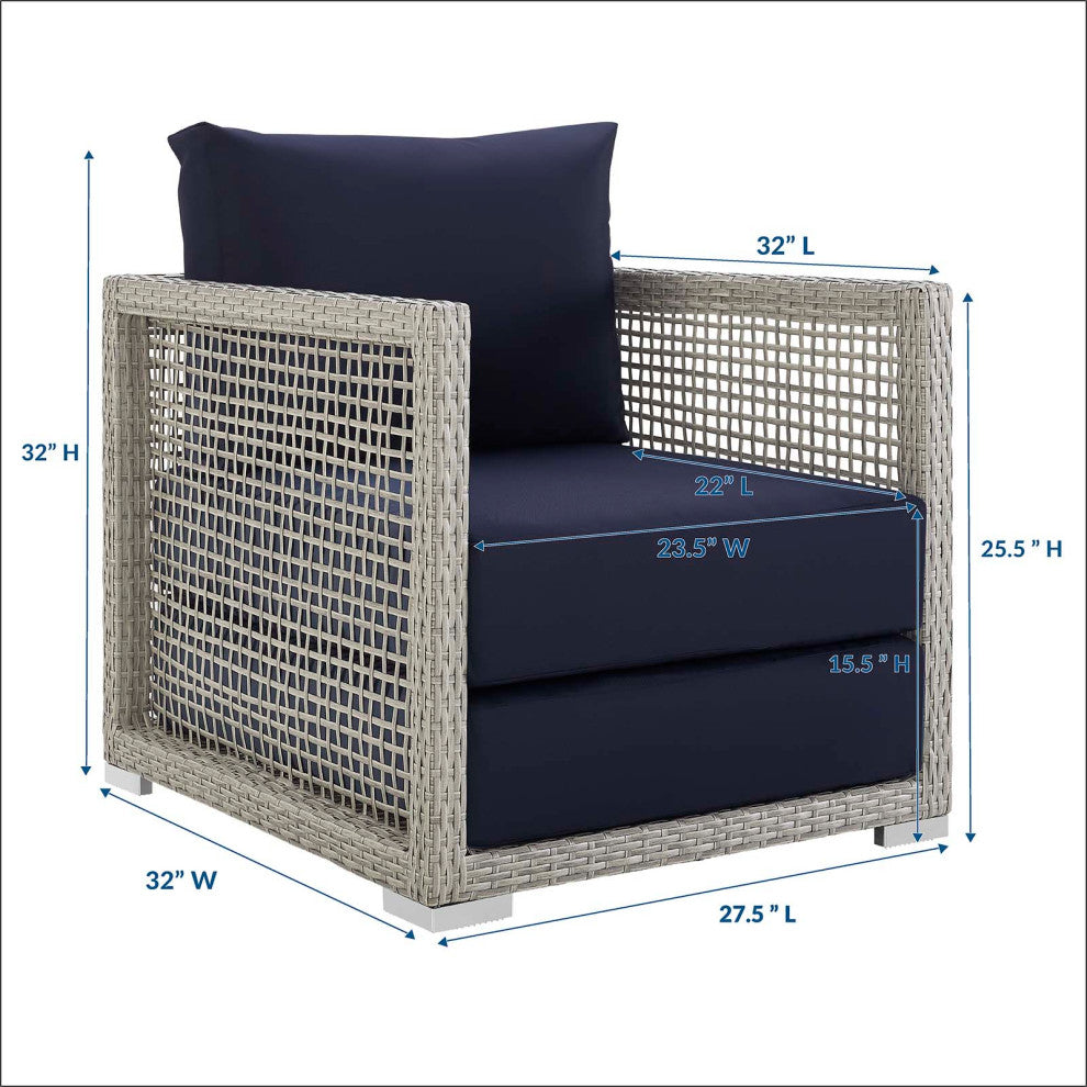 Aura Rattan Outdoor Patio Armchair, Gray Navy