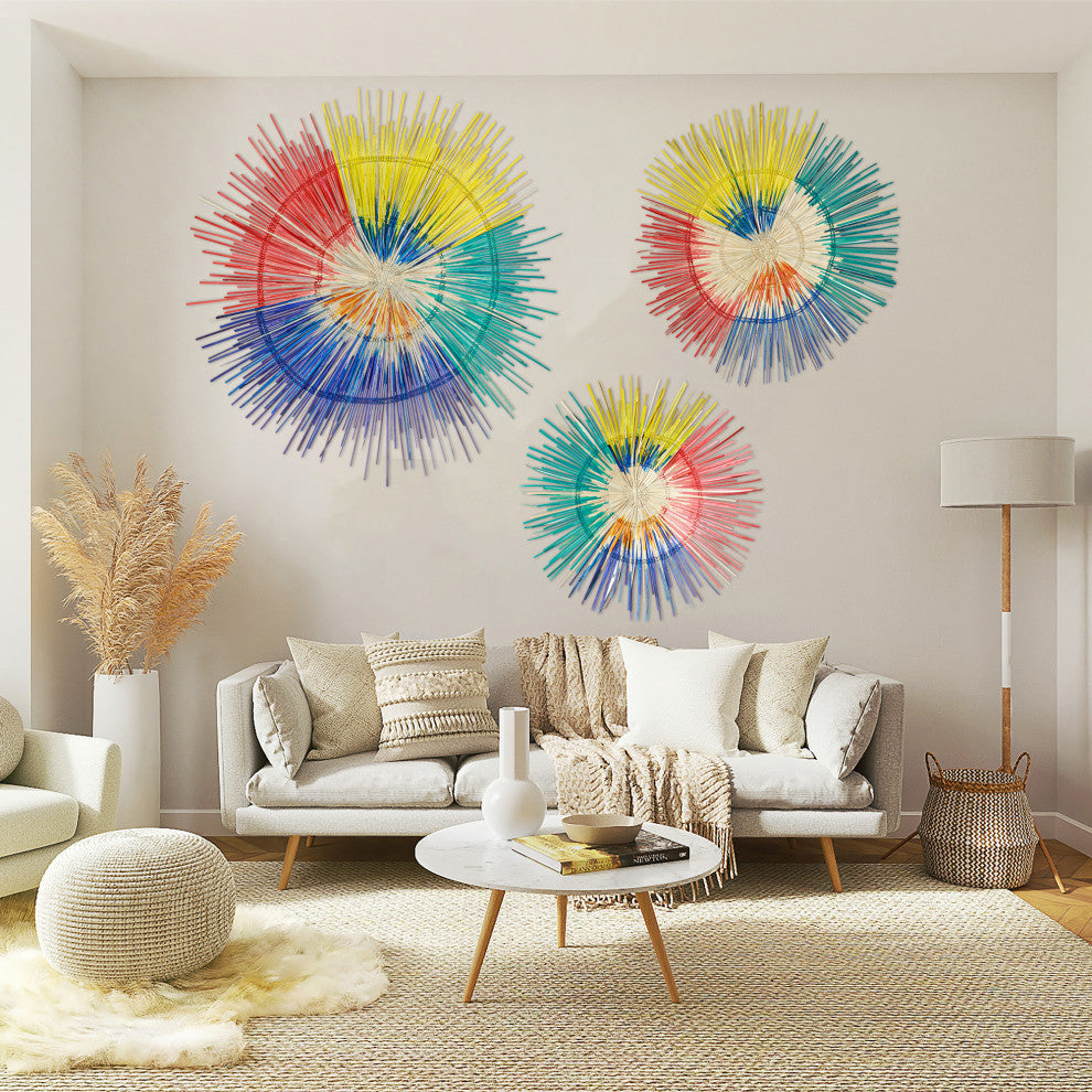 3D Sun Plate Palm Wall Sculpture, Artisan Crafted, Malawi, Multicolor, 33.5"
