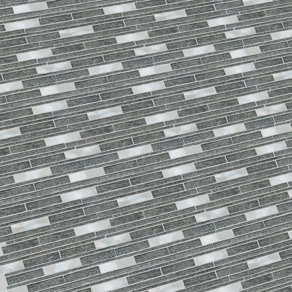 Ardcarn 11.8"x10.9" Laminated Glass Mosaic Mix Wall Tile, Black, Box of 15
