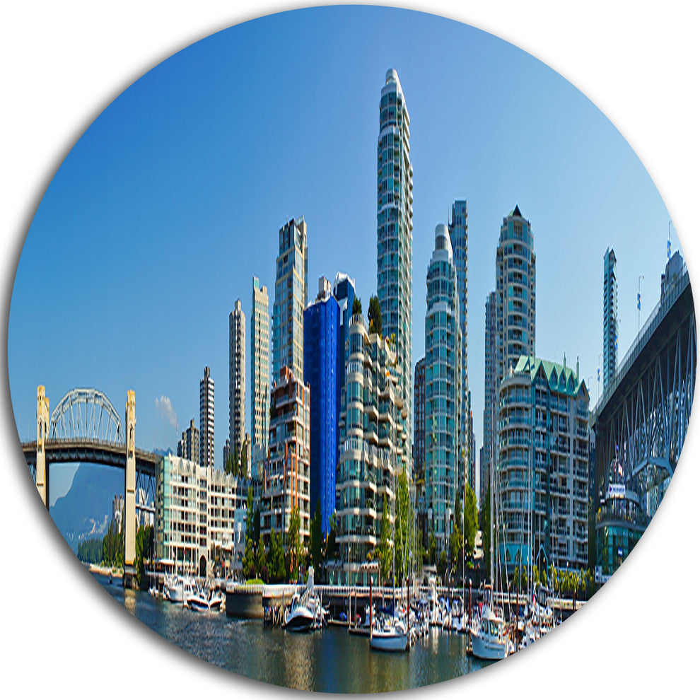 Beautiful View Of Vancouver, Cityscape Photo Round Metal Wall Art, 11"