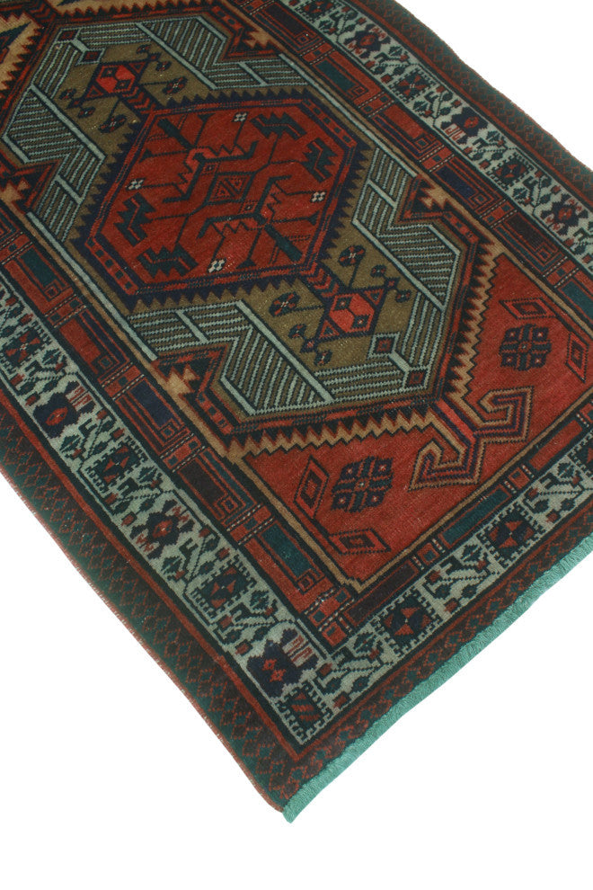 Fine Vintage Distressed Norwell Navy/Red Runner, 3'2x11'4