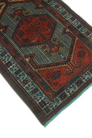 Fine Vintage Distressed Norwell Navy/Red Runner, 3'2x11'4