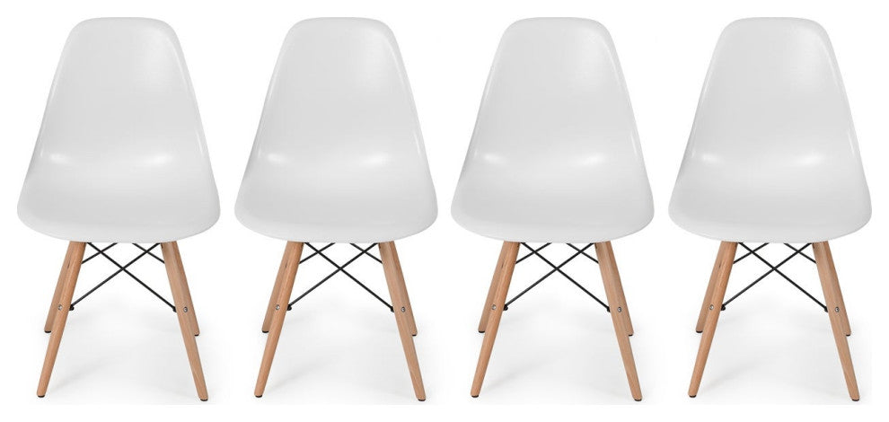 VortexEiffel Side Chair Walnut Legs, White, Set of 4