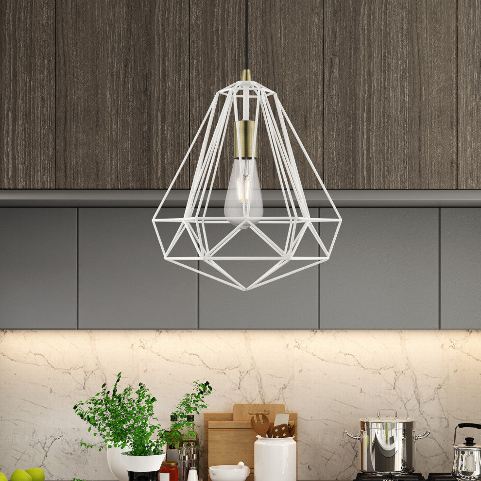 Knox 1 Light Textured White With Antique Brass Accents Pendant