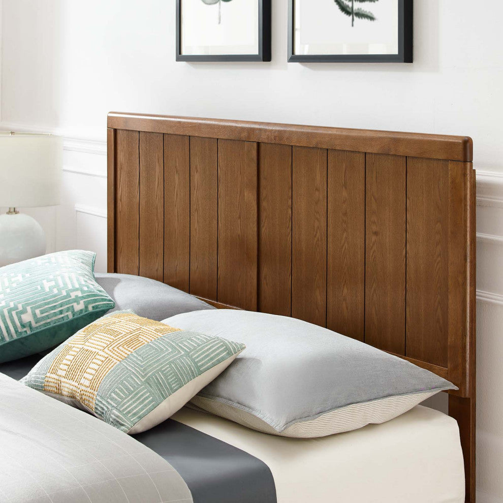 Platform Bed Frame, Full Size, Wood, Brown Walnut, Modern Contemporary, Bedroom