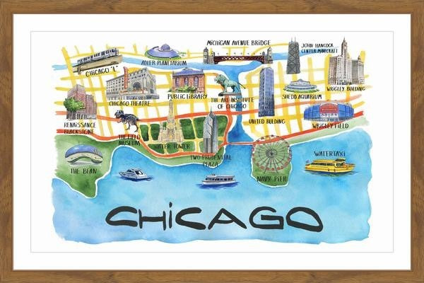 "Chicago Waterfront" Framed Painting Print, 18"x12"