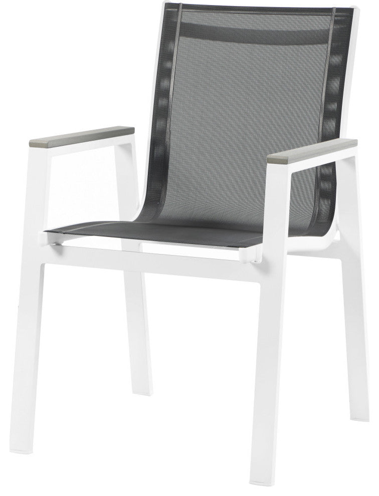 Nizuc Outdoor Patio Dining Chair (Set of 2), Black Fabric, Light Gray Arms