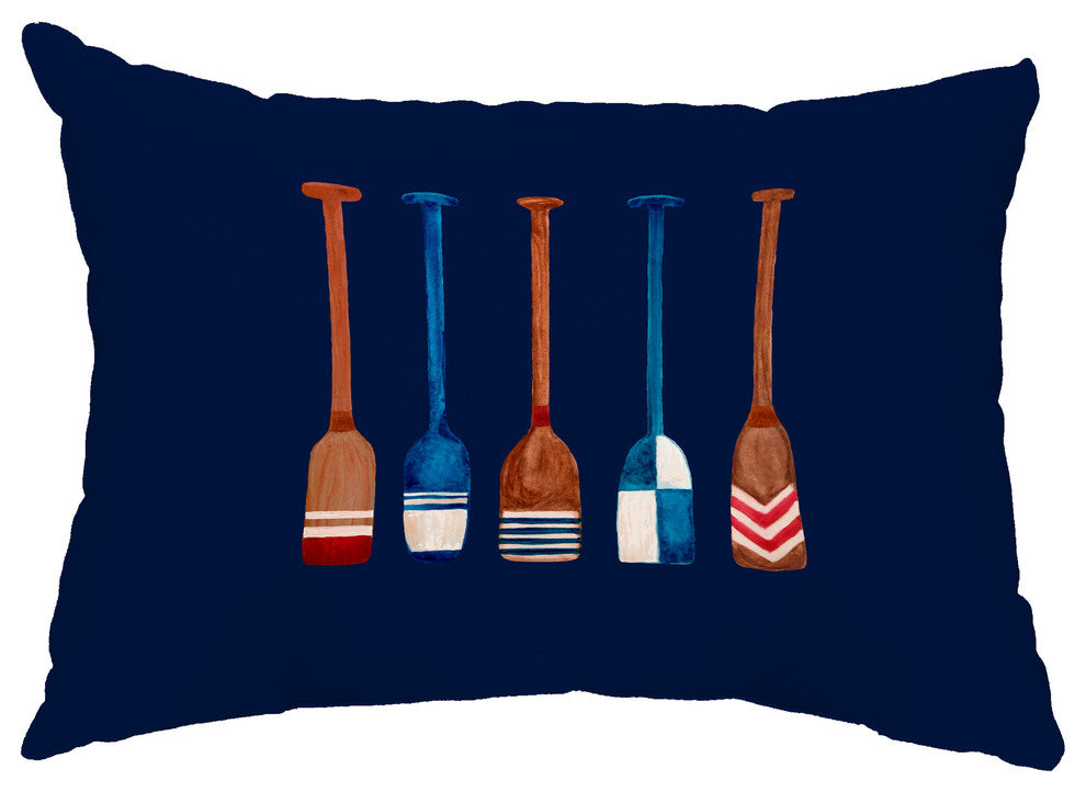 Oar Multi Painted 14"x20" Nautical Decorative Outdoor Pillow, Navy