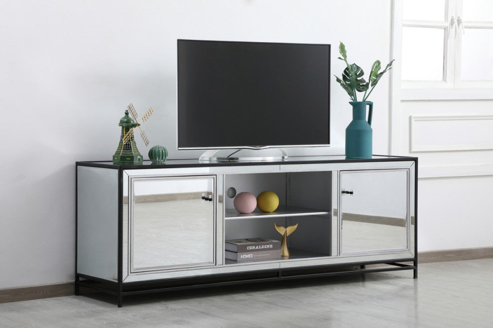 Jesse 72 In. Mirrored TV Stand, Black