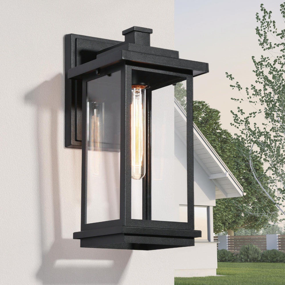 LNC 1-Light Matte Black Transitional Outdoor Wall Sconce, 15"h