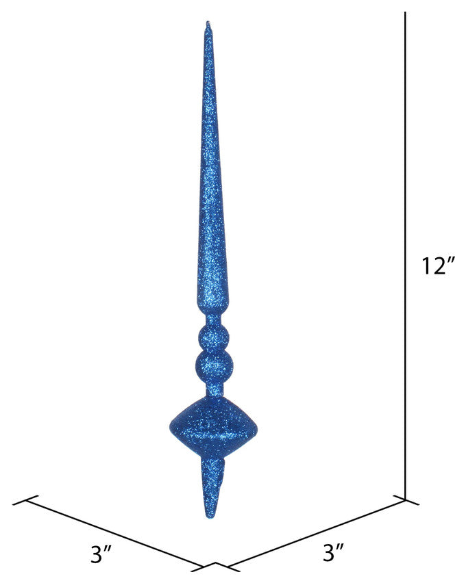 Vickerman M183302G 12" Blue Glitter Cupola Finial Ornament, Pack of 3