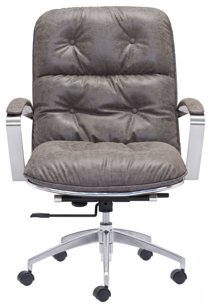 Vintage Chrome and Gray Faux Leather Tufted Office Chair