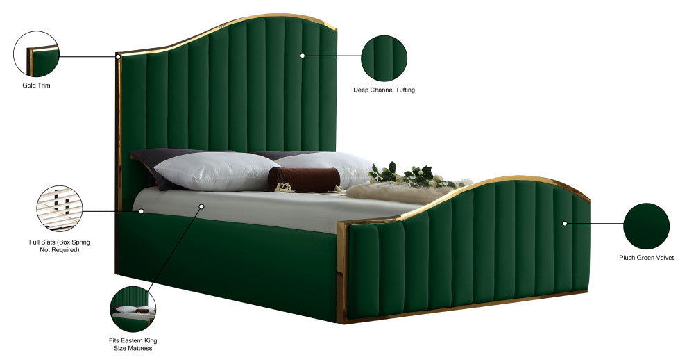 Jolie Black Velvet King Bed, Green, King