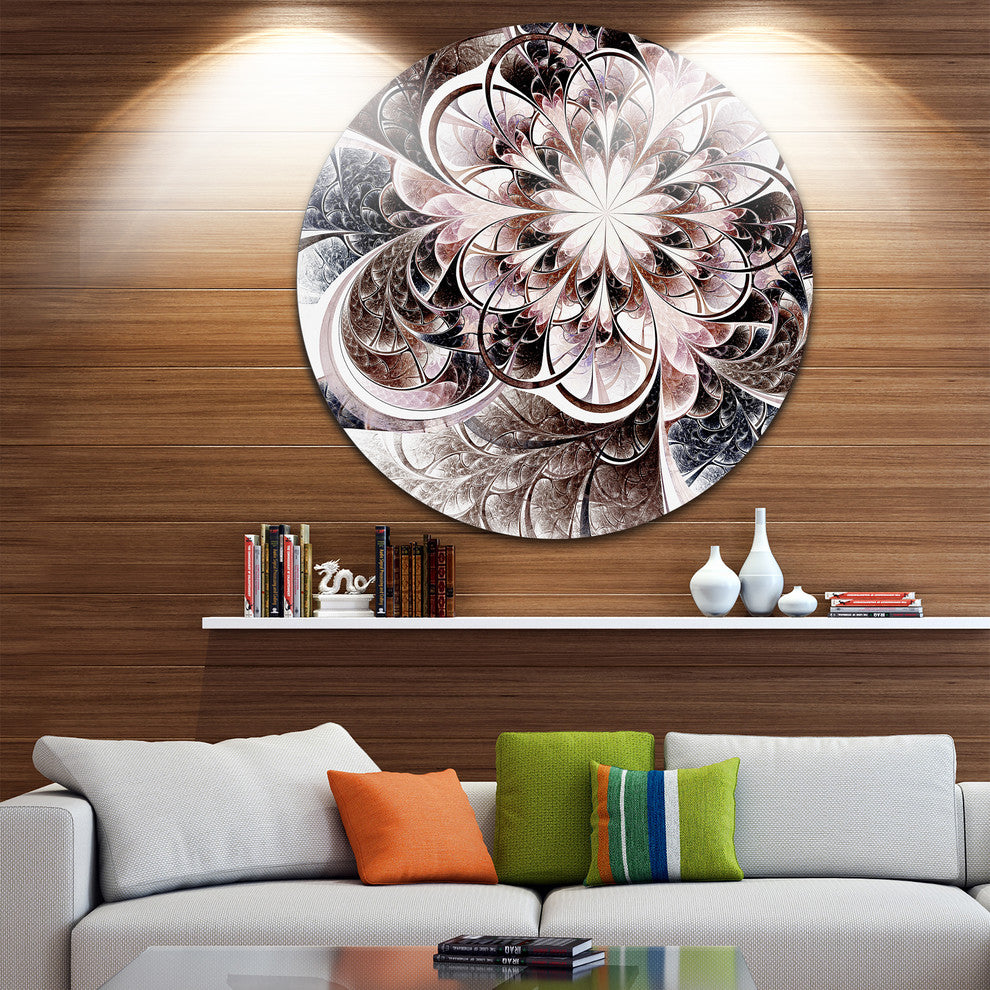 Glittering Light Blue Fractal Flower, Floral Round Metal Wall Art, 23"