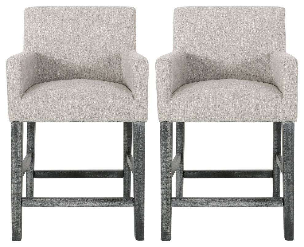 Chaparral Contemporary Fabric Upholstered Wood 26" Counter Stools, Set of 2, Light Gray/Gray