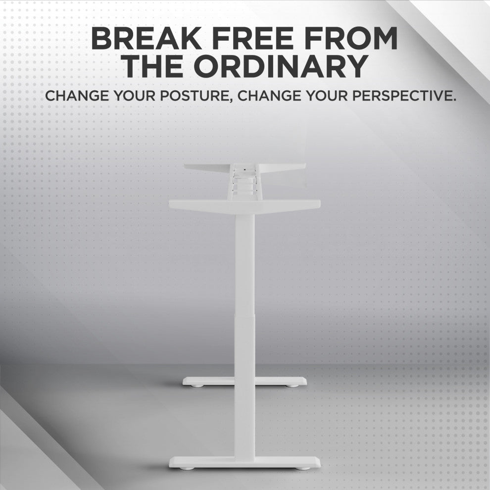 Rise Up Electric Adjustable Height, Width Standing Desk Frame 2 Motors, White
