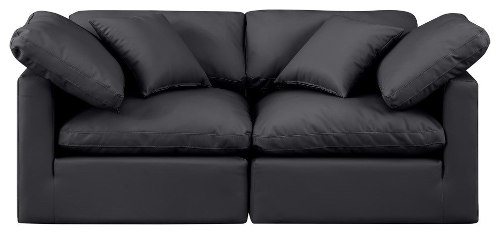Indulge Upholstered Modular Sofa, Black, 2-Piece: 2 Corner Chair, Fiber Stuffed Vegan Leather