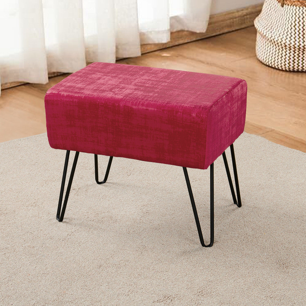 Textured Velvet Ottoman, Tango Red