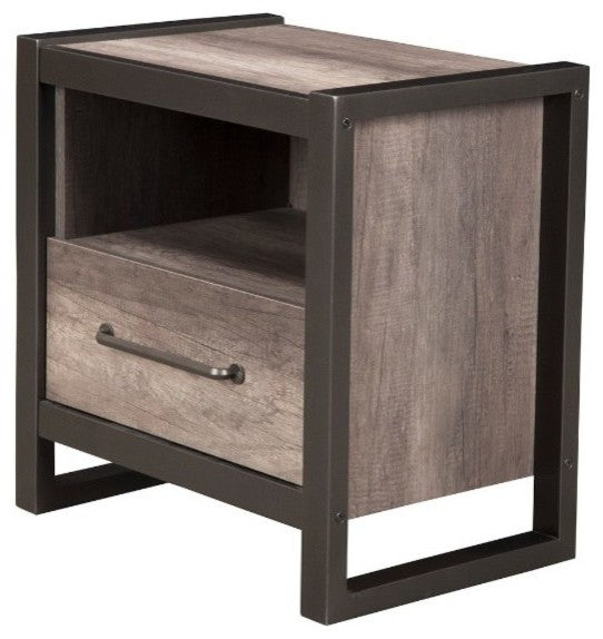 Rubberwood Nightstand With Open Shelf Black And Gray