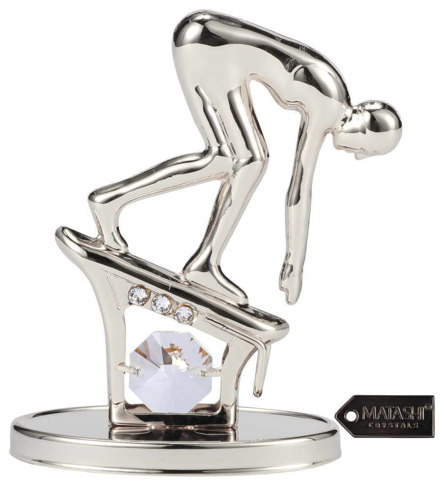 Matashi Silver Plated Surfer Figurine Embellished With Crystals, Surfing Gift