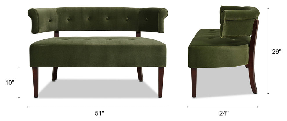 Jared Roll Arm Tufted Bench Settee, Olive Green Performance Velvet