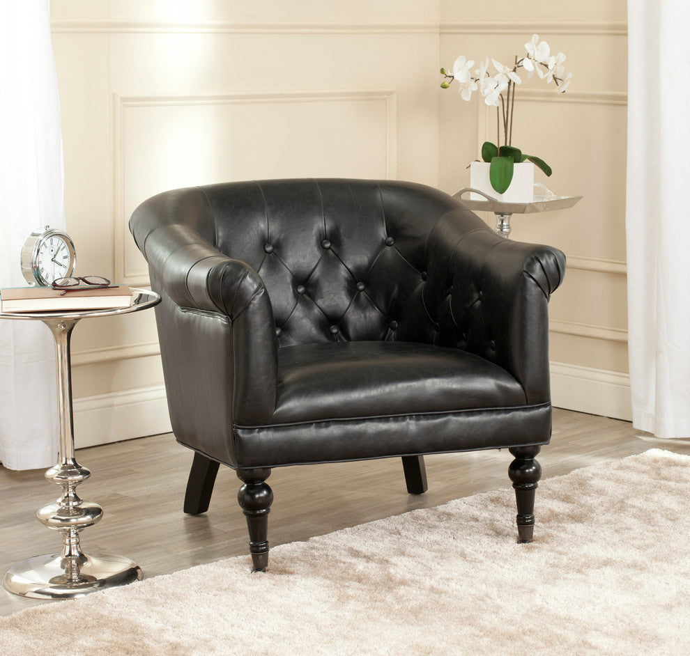 Safavieh Nicolas Tufted Club Chair, Antique Black Leather