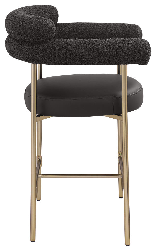 Blake Vegan Leather/Boucle Fabric Upholstered Counter Stool, Set of 2, Black