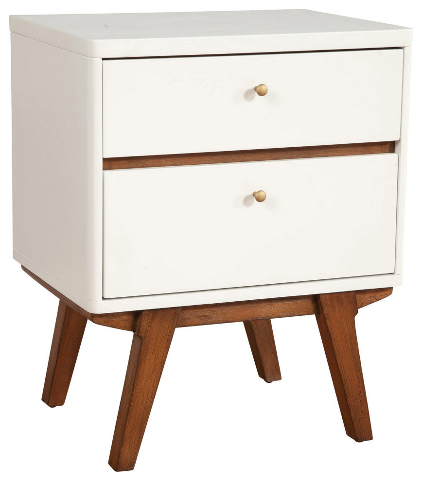 White and Brown Retro 2 Drawer Nightstand