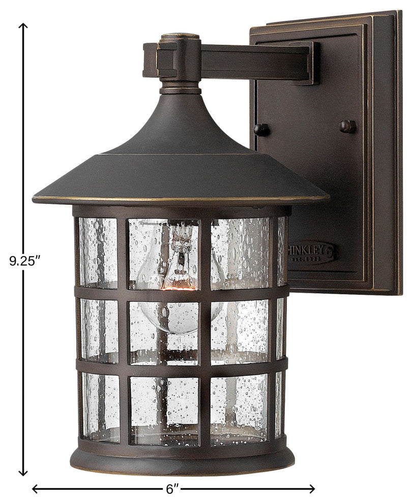 Freeport Small Outdoor Wall Sconce, Oil Rubbed Bronze With Clear Seedy Glass