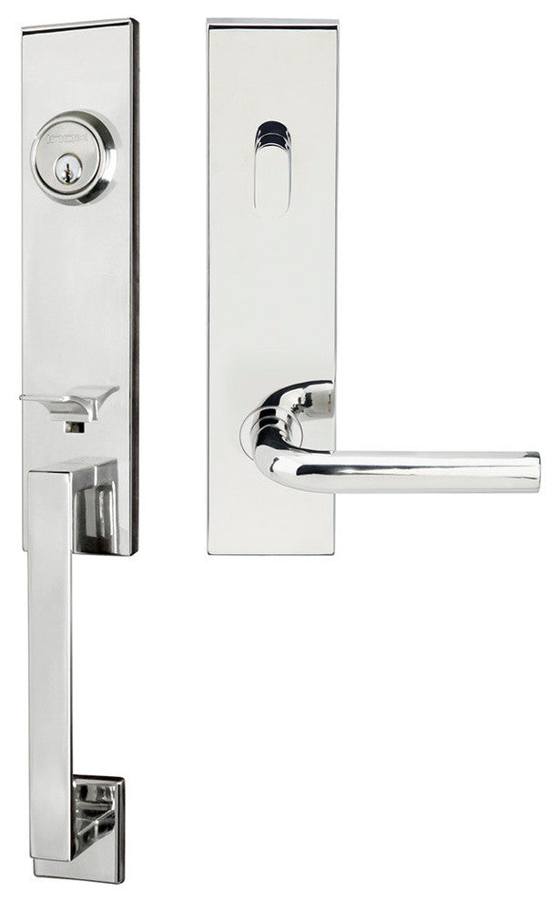 Cologne Lever, Tubular Entry Handleset, Left Hand, Polished Stainless Steel