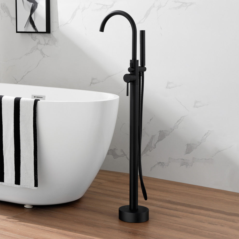 Freestanding Bathtub Faucet Filler, Polished Chrome, Floor Mount, Black