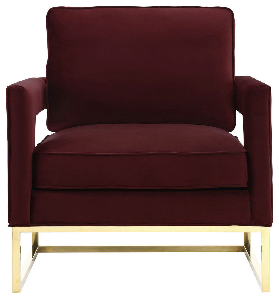 TOV Furniture Avery Maroon Velvet Chair With Polished Gold Base