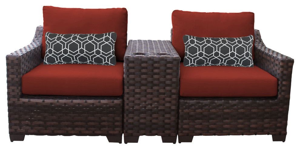 kathy ireland River Brook 3 Piece Wicker Patio Furniture Set, Cinnamon