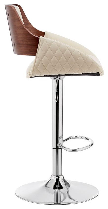 Colby Adjustable Cream Faux Leather and Chrome Finish Bar Stool
